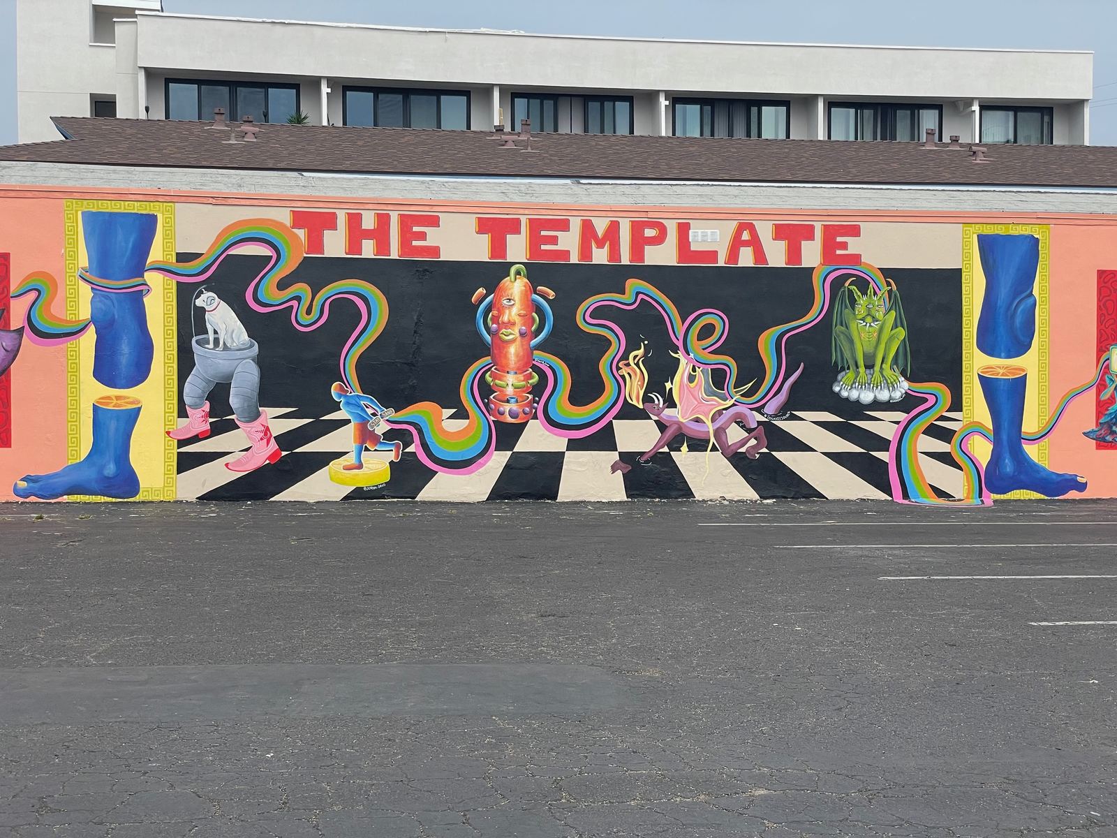 Colorful street mural reading THE TEMPLATE